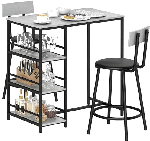 HOMCOM Conjunto de Mesa Alta de Bar con 2 Taburetes Gris Oscuro