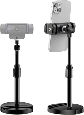 InnoGear Supporto per webcam da tavolo, telescopico, con supporto per telefono, per webcam C922, C930e, C920S, C920, C615, C960, C920x, BRIO 4K, NexiGo N60, luce destra, GoPro con filettatura da 1/4