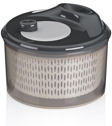kela 12099 - Centrifugador de ensalada con tapa (23 cm, DRY, escurridor de plástico, colador para verduras, frutas, penne, gris, plástico)