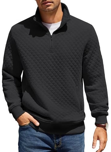 COOFANDY Hommes Chemise à Col Montant Sweatshirt à Manches Longues Hiver Col Montant Sweatshirt Coupe Régulière Pull 1/4 Fermeture Éclair Chaud avec Poche Noir M