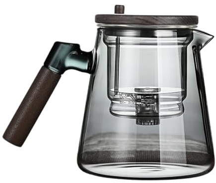 Teapot Enchantipot - Stylish 750ml Glass Teapot with Wooden Handle, Built-in Infuser Design | Loose Leaf Brewer for Herbal Tea, Desktop Serving Pot, Kettle Resistant