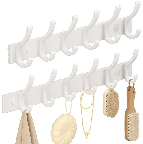 Tel Charme * 2 Pack Coat Rack Wall Mount, Coat Hooks Wall-Mounted, Wall Hooks for Hanging, Hat Racks for Wall, Coat Hanger Wall Mount, Towel Hooks for Bathrooms, White