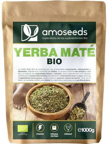 Yerba Maté BIO 1KG | Yerba mate verde sin fumar | 100% hojas, sin tallo | Energía, alternativa al café | Primera Calidad | Estimulante, Alternativa al café | Natural y Puro | Formato Ahorro | Primera Calidad