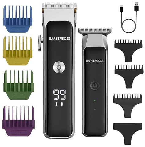 Barberboss Kabelloser Bart- und Haarschneider Duo, Gesichtspflegeset für Männer mit Keramikklingen, Geschwindigkeitsregelung, Präzisionsregler, USB-Ladefunktion und LED-Statusleuchten