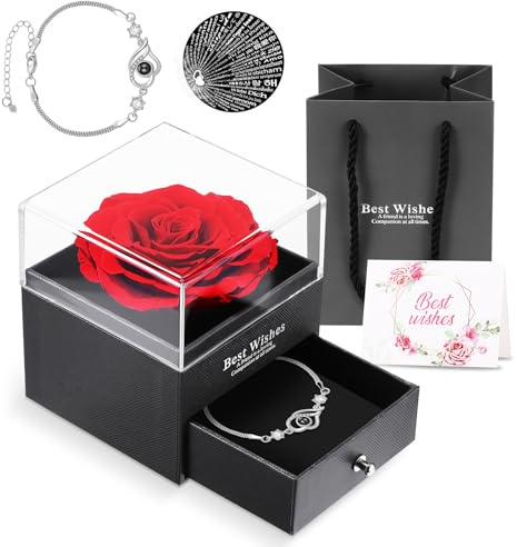 ALLOMN Regali con rose per donne, mamma, fidanzata, eterna vera rosa, scatola regalo con rose infinite, con i Love You, per la festa della mamma, compleanno, San Valentino, anniversario, Natale
