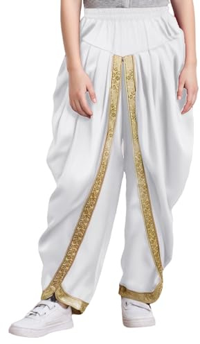 TiaoBug Kids Boys Satin Dhoti Pants Indian Hippie Dance Harem Pants Casual Baggy Yoga Trousers Bottoms Dancewear White 7-8 Years