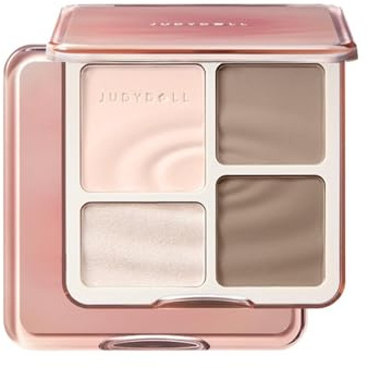 JUDYDOLL Highlight & Contour Palette, All-in-One Matte Highlighter Contour Compact, Natural Brightening Finish for Cool Fair & Olive Skin (New Version 01 Wave Shadow Palette)