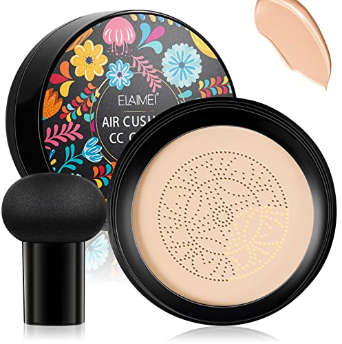 Mushroom Head Air Cushion BB Cream, CC Cream, Long Lasting Nude Makeup with Mushroom Makeup Sponge, Base Primer, Concealer Lasting Nude Moisturizing Brightening-Natural