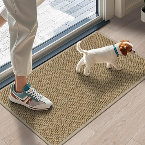 LEKEEPGO Door Mat Indoor Entrance 17x29, Ultra Thin Indoor Door mat, Absorbent Washable Entryway Doormats, Low-Profile Dirt Trapper Doormat Entry Inside Door Mats Front Floor Mats, Beige