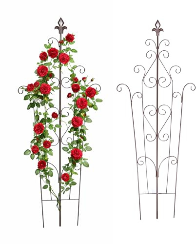 Relaxdays Rankgitter, 4er Set, HxB: 100x40 cm, Vintage, Metall, Rankhilfe Kletterpflanzen, Garten, Kübelpflanzen, braun