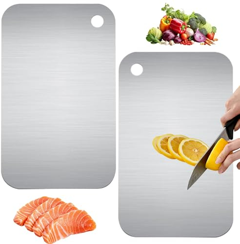 Ousuwo 2 tablas de cortar, de titanio de doble cara de acero inoxidable para carne, pan y verduras (15 x 25 cm)