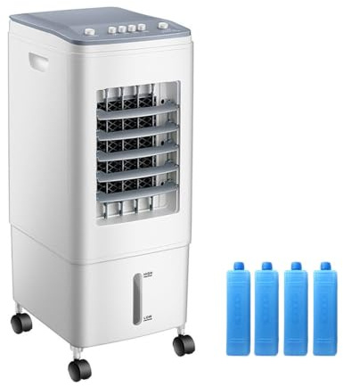 Climatizador Evaporativo, Ventilador de Torre Portátil 4 en 1, Tanque de 6L, 3 Velocidades y Modos, Oscilación 120°, Enfriador de Aire Silencioso con 4 Acumuladores de Hielo