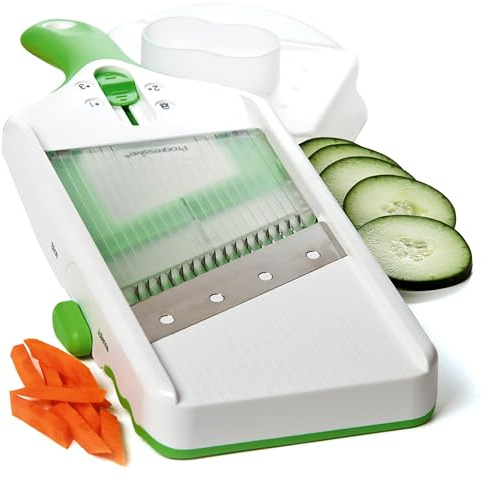 PrepSolutions Adjust-A-Slice & Julienne Mandoline, White & Green – Adjustable Slicer for Fruits and Vegetables