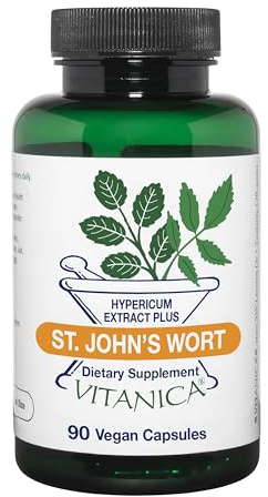Vitanica St. John's Wort Capsules - Non-GMO Potent 0.3% (900mcg) Hypericin, Saint Johns Wort for Mood, Emotional & PMS Support, Vegan Supplement, 90 Count (St. John's Wort Pro Logo)