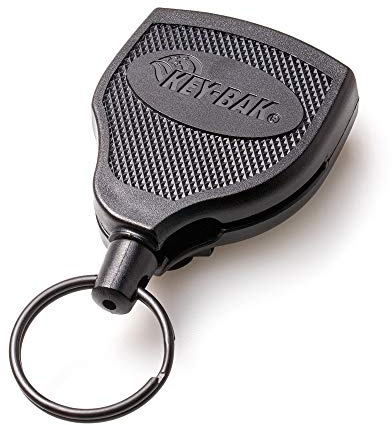 KEY-BAK SUPER48 HD 8oz. Locking Retractable Keychain, 48 Stainless Steel Cable, Black Polycarbonate Case, Steel Belt Clip, Oversized Split Ring