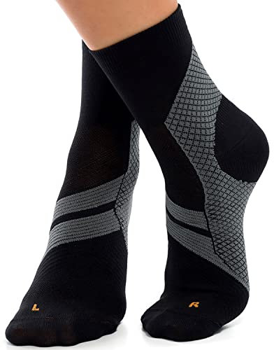 ZaTech Plantarfasziitis Socken, Sport Kompressionsstrümpfe, Kompression Socken, unterstützt Ferse, Knöchel und Fußgewölbe, für bessere Durchblutung, reduziert Fußschwellungen (Schwarz/Grau, L, 41-43)
