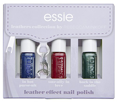 Essie Kollektion Leather by Rebecca Minkoff Look Bold Kit 3 Mini Nagellack in limitierter Auflage von Semi-Matt Finish 454 in Hot Purse-uit, 453 Tote-ally in Love, 455 Back in the Saddle