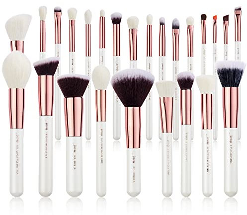 Jessup Brand 25pcs Professional Makeup Brush Set Beauty Cosmetic Foundation Powder Blush Eyeshadow Blending Highlighter Natural-Synthetic Hair Brushes (Pearl White/Rose Gold) T215