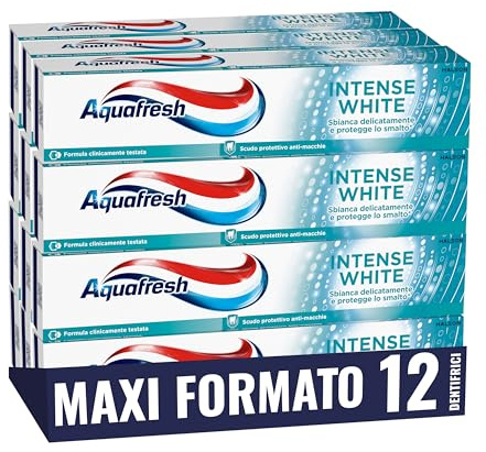 Aquafresh Intense White Zahnpasta mit Aufhellungseffekt, für gesundes Zahnfleisch, starke Zähne und frischen Atem, 12 x 75 ml