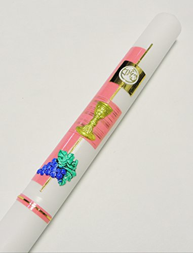 Taufkerze Kommunionkerze K-101 Gold/Rosa inkl. Tropfschutz und Beschriftung KW-JOA-K101
