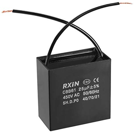 sourcing map Ceiling Fan Capacitor CBB61 25uF 450V AC 2 Wires Metalized Polypropylene Film Capacitors 58x31x57mm for Water Pump Motor Generator