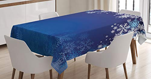 ABAKUHAUS Weihnachten Tischdecke, Verschiedene Schneeflocken, Druck mit Klaren Farben ohne Verblassen Waschbar für innen oder Außen Bereich, 140 x 170 cm, Navy Blau hellblau weiß
