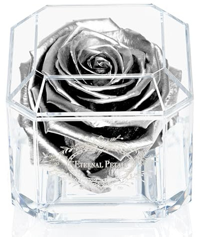 A 100% Real Rose That Lasts Years - Eternal Petals, Handmade in UK – White Gold Solo (Silver)