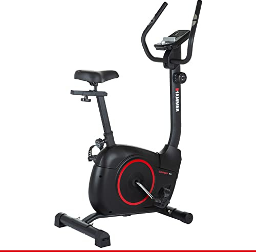 HAMMER 4860 Cardio T3 Exercise Bike, Low Entry Resistance, Especially Quiet Fitness Bicycle, Comfort Saddle, Suitable as Exercise Bike for Seniors, Tablet Holder, 90 x 46 x 137 cm