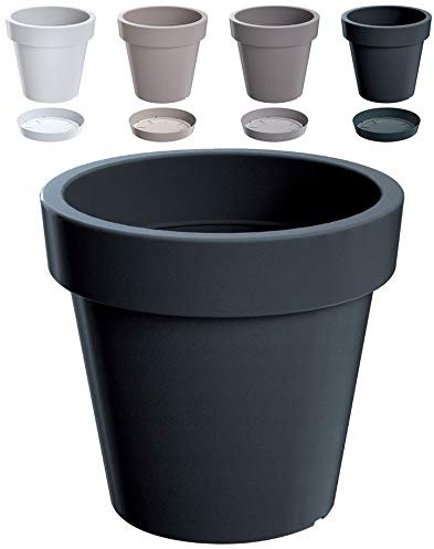Blumentopf Blumenkübel mit Untersetzer Rund Pflanzkübel Pflanztopf Übertopf Lofly Größen & Farben wählbar (400 Grau)