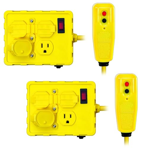 Tower Manufacturing 30434052 Auto-Reset Right Angle GFCI Cord and 4-Outlet Circuit Breaker Power Box, 6 Feet, Yellow - [2 Pack]