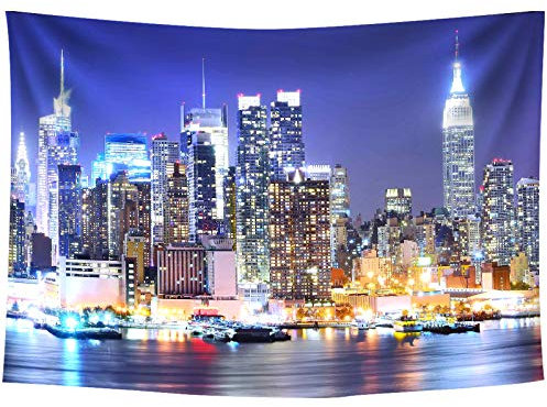 MME New York City Backdrop Manhattan Night Scene Skyscraper Urban Light Background Video Studio Photo (Polyester-9x6ft)