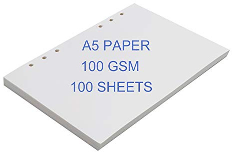 A5 Papier 6 Loch Blanko Nachfüllpapier DIN A5 Nachfülleinlagen 100 gsm Blank Paper Loose Leaf 100 Blätter / 200 Seiten für A5 6 Ring Binder Nachfüllbares Notizbuch Tagebuch Skizzenbuch Organizer