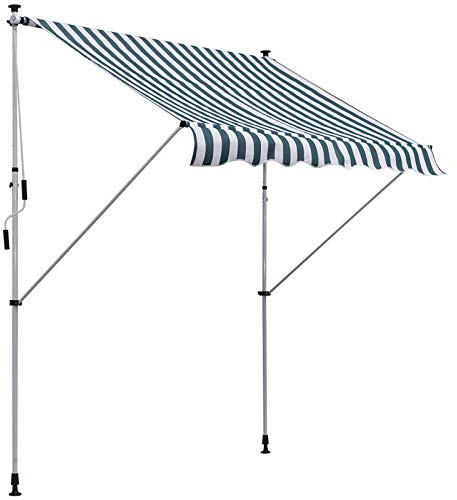 Outsunny Klemmmarkise mit Handkurbel Höhenverstellbar 200cm Grün+Weiß
