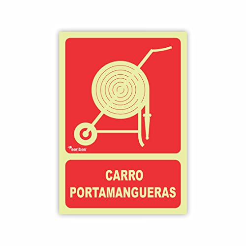 Seribas Señal Carro Portamangueras, Fotoluminiscente Clase B, Cartel PVC 0,7 mm. Tamaño A4 21 x 30 cm, Homologada, Señal Contra Incendios.