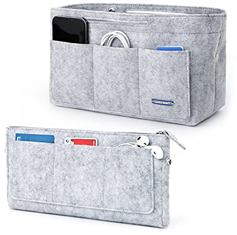 Lucky Sign - Taschenorganizer für Handtaschen Innentaschen - Handtaschen Organizer mit Schlüsselkette Brieftaschen, Multifunktional Taschen Organizer aus Filz, 26x11x16cm - Hellgrau
