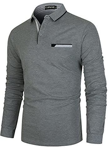 LIUPMWE Poloshirt Herren Langarm Slim Fit Denim Nähen Einfarbig Männer Golf Polo Shirts Baumwolle Polohemd