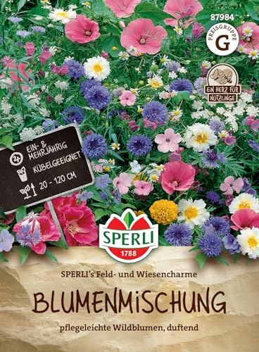 Sperli Blumensamen-Mischung SPERLI's Feld- und Wiesencharme 87984 - Blumensamen für pflegeleichte Wildblumen mit einer Wuchshöhe von 20 bis 120 cm - Saatgut | Bienenweide, Insektenfreundlich, einfache Aussaat, farbenfrohe Mischung, ideal fuer Beet und Garten