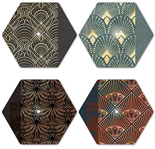 Interluxe LED Untersetzer Hexagon 4er Set - Chic Oriental - Vier leuchtende Design Untersetzer als Tischdeko Elegant Abstract geometrisch modern