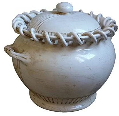 Soupière en céramique Artistique italienne blanche antique. Dimensions : h 25,908 ø 32,004 cm.