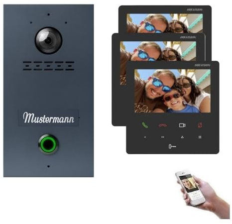 MATHFEL IP Video Türsprechanlage 1-Familienhaus in Anthrazit mit Einer personalisierten Gravur, Unterputz, 4,3 Zoll Monitor, HD-Kamera 170°, Türöffner, Foto-/Video-Speicher, Größe: 3x4,3'' Monitor