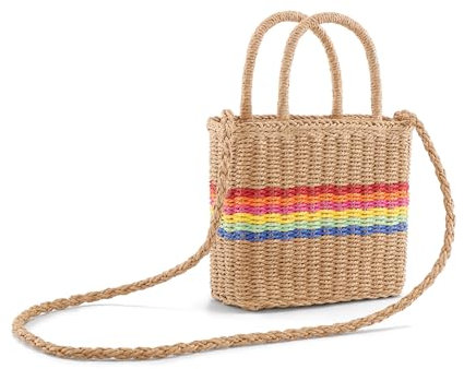 CHIC DIARY Kleine Stroh Korbtasche Strohtasche geflochtene Strandtasche Umhängetasche Schultertasche Henkeltasche Damen