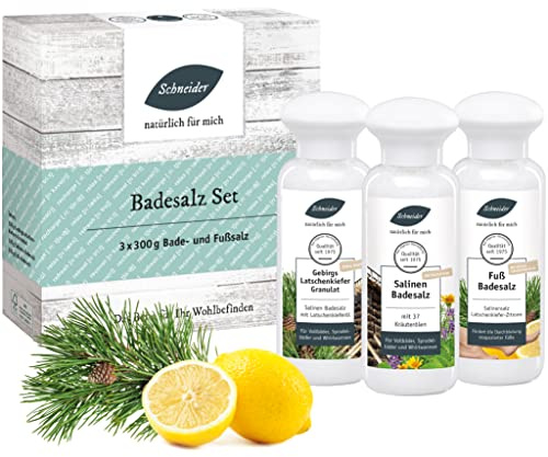 Saunabedarf Schneider - Badesalz Set - 3 x 300 g Inhalt - Vorratspack, wohltuender Mix für Dusche, Bad, Körper und Füße