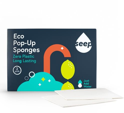 Pop-up Eco Lot de 2 éponges de Nettoyage pour Cuisine et Salle de Bain sans Plastique 100% Cellulose Naturelle Compostables