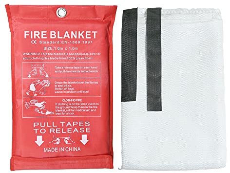 Ram® Large 1M X 1M Fire Blanket With Loops Office Kitchen Safety Home Fire Blanket Wall Mountable Emergency Fire Blanket