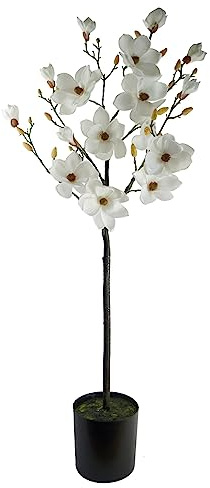 Leaf Design UK Realistischer künstlicher Blütenbaum, 140 cm, weiße Magnolie