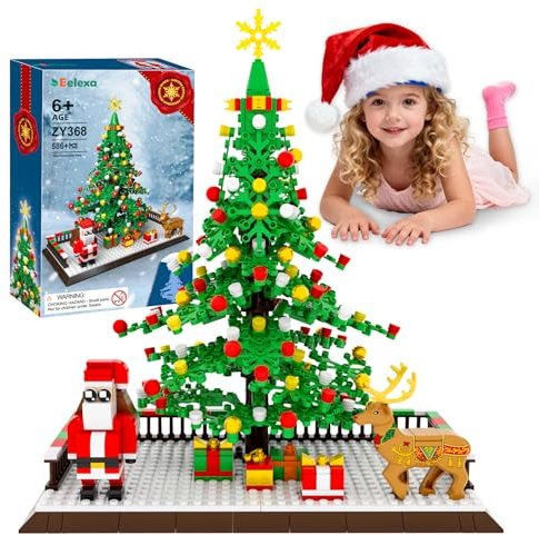 eirix Christmas Tree Building Sets, Christmas Santa Claus and Reindeer Figures Building Blocks Bricks Set, for 6+ Ages Kids, Boys, Girls, Adult 586PCS