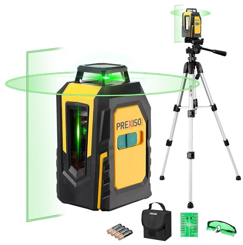 PREXISO Laser Level with Tripod, 30M Self Leveling Line Laser with Horizontal & Vertical Green Lines, Green Cross Line for Ceiling Tiling Construction, with Target Plate, Green Glasses, Carry Bag