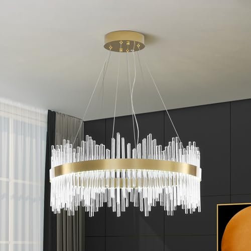 HvKvHvY Moderner Kristall-Kronleuchter, Unterputz-Kronleuchter, LED-Gold-Pendelleuchte, Deckenleuchte, Hängelampe für Küche, Wohnzimmer, Schlafzimmer, Flur, Treppe