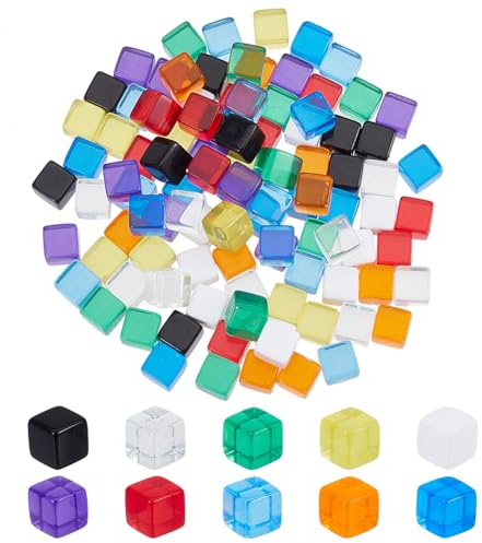 BENECREAT 100 Dadi Grezzi da 10x10x10 mm, Dadi in Acrilico, Dadi a Sei Facce Grezzi in 10 Colori per la Creazione di Dadi Creativi, Accessori per Giochi da Tavolo, Insegnamento della Matematica