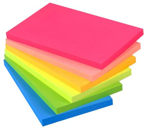 Wowivy 6 Blöcken Haftnotizen, 76mm x 127mm, 6 Farben Post Self Stick Notes Pads, Helle Stickies Bunte Super Sticking Memo Pads, klebezettel Pads, 80 Blätter/Block, 480 Blätter Gesamt